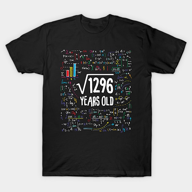 Square Root Of 1296 36th Birthday 36 Year Old Gifts Math T-Shirt by Kerin